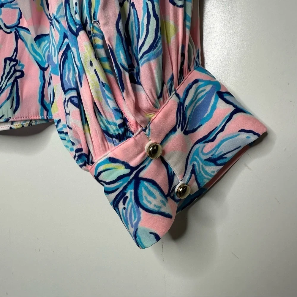 Lilly Pulitzer Maisel Blouse in Sweet Pea Pink Chasing The Sun Size Small